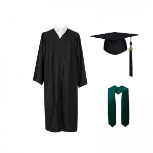 Hot sell Matte Black graduation robe cap and forest green stole